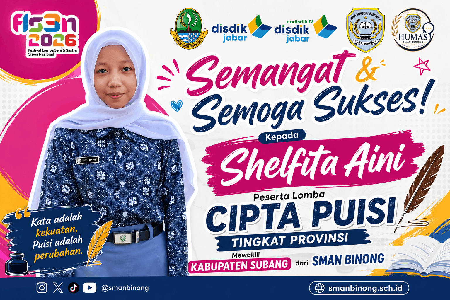 Wakili Kab. Subang, Shelfita Aini dari SMAN Binong Siap Berlaga di Lomba Cipta Puisi Tingkat Provinsi